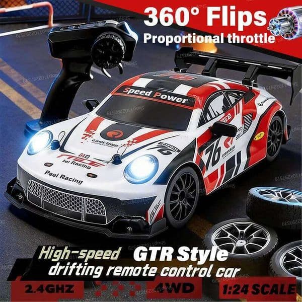4WD GT Racing with LED Light 1/24 Scale 2.4Gh Remote Control High Speed Vehicle Mini Drift Cars RTR JDM Toys Adult Kid Gift 26W0522