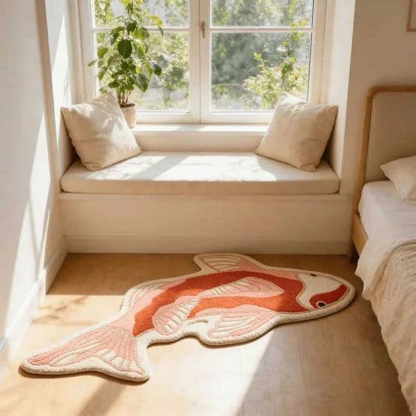 VIKAMA Koi Carp Shaped Carpet Soft Washable Bohemian Area Rug For Bedroom Living Room Home Decor Floor Mat X260522