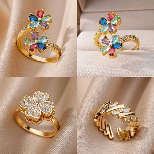 Colored Zircon Double Flower Rings For Women Gold Plated Stainless Steel Flower Opening Ring Wedding Aesthetic Jewelry Gift 2023 Q260522