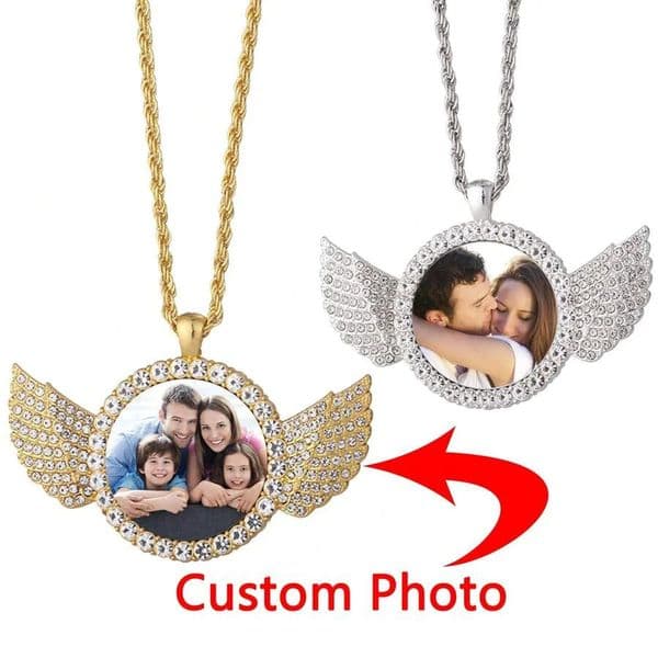 Personalised heart-shaped wings necklace custom po necklace DIY gift commemorative present 260521