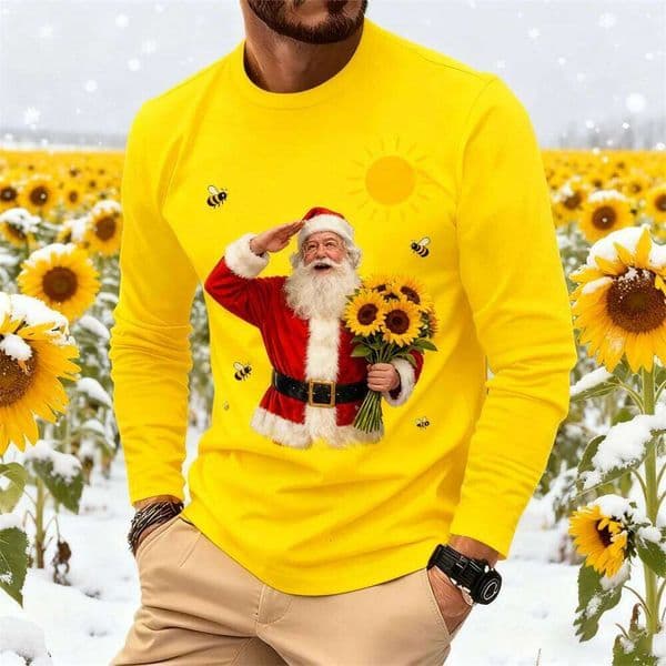 2025 New Christmas Long-Sleeve T-Shirt Santa Claus Print Men's Crew Neck Sweatshirt Casual Outdoor Fashion Streetwear Top