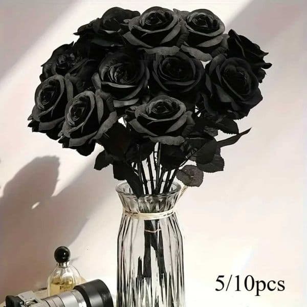 5/10pcs Artificial Black Roses for Home Decor Long Stem Fake Flowers No Vase Wedding Halloween Party Table Centerpiece L260522