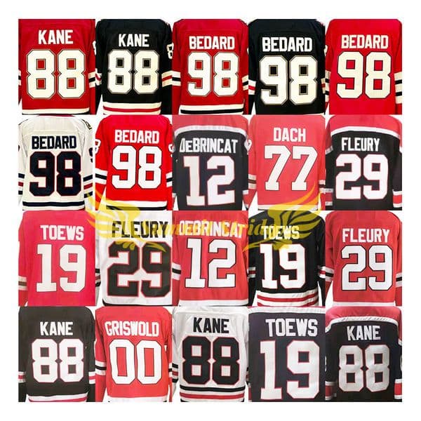 Wholesale Stitched Ice Hockey Jersey 00 Griswold 12 Oebrincat 19 Toews 29 Fleury 77 Dach 88 Kane 98 Bedard Red Men Jerseys