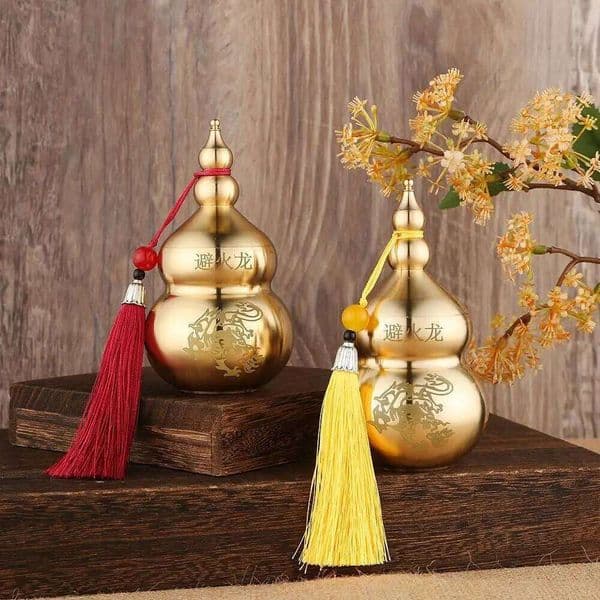 Feng Shui Chinese Brass Wu Lou Gourd Treasure Statue Home Decoration Table Bookshelf Ornaments Fortune Protection 26Y0522