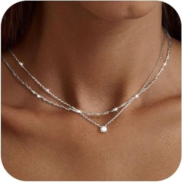 High Quality high-end diamond-embellished women's simple gold square diamond layered necklace, niche, unique and versatile