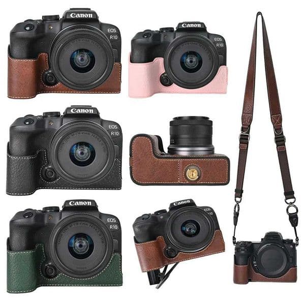 R10 PU Leather Half Body Cover for Canon EOS R10 Camera Case Bag Bottom Opening Base Skin Z260522