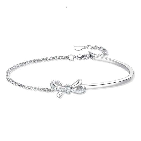 S925 Sterling Silver Bracelet Bow Design Sense Of Advanced Semi-circle Light Luxury Diamond Mosaic Lovely Women Jewelry GiftZHR260522