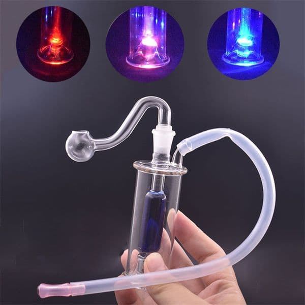 Wholesale Glass Oil Burner pipe with Automatic LED light Bubbler water Bongs Ash Catcher recycler with 10mm male glass oil banger bowl and silicone hose