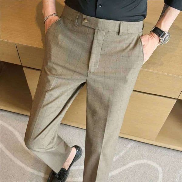 Plaid Suit 2024 Autumn Item Solid Casual Dress Pants Elastic Slim Fit Formal Trousers Men Clothing pantalones hombre 26L0522