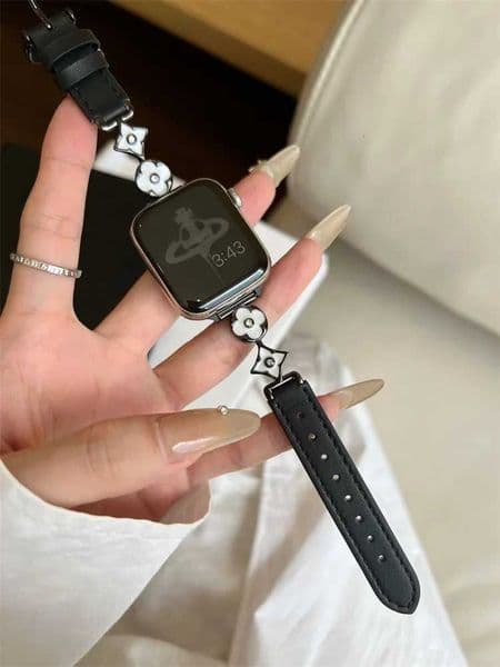 Metal Flower Leather Strap for Watch 41/45mm 40/44 Elegant Luxury Wen Band for iWatch 49tra 9 8 7 se 6 5 4 3 38/42mmJ260522