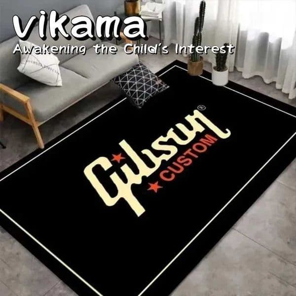 VIKAMA Rock Heritage Fleece Rug - Bold Gibson CUSTOM White Borders Hypoallergenic Floor Mat for Music Lover Homes X260522