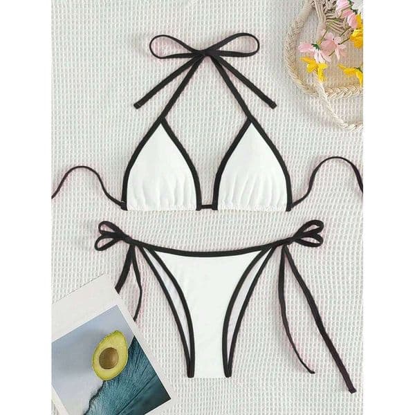 Summer white camisole bikini swimsuit set swimming and beach photo shoot for women 26W0522