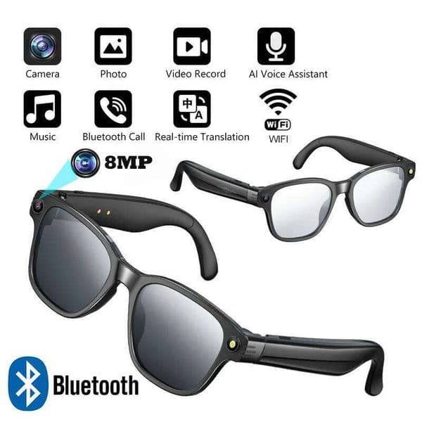 Smart Glasses With 8M camera 1200P anti-shake HD video AI intelligent voice assistant Real-time translation Object recognion