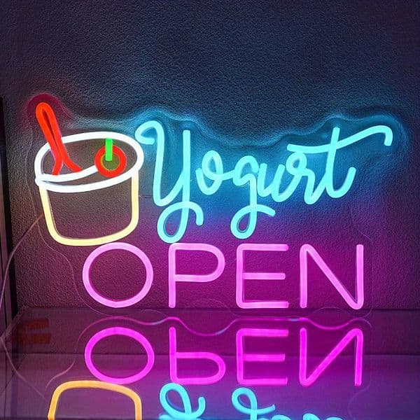 Yogurt Shop Open Sign Colorful Bowl Neon Light for Frozen Yogurt Cafe Ice Cream Parlor Business Decor LED Advertising Sign 24 7 L260522