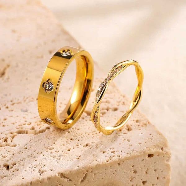 ZAKOL 2Pcs Stainless Steel Zircon-set Finger Ring Set for Women Exquisite Sliver Gold Color Engagement Couple Rings Accessories Q260522
