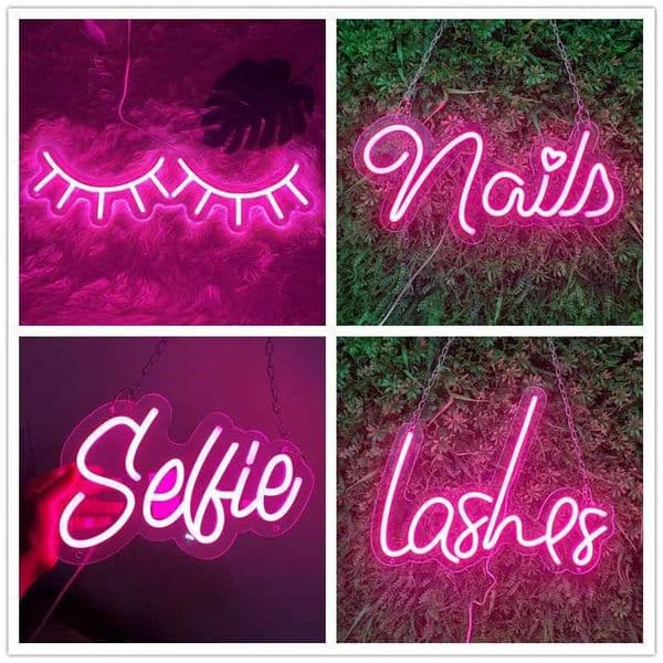 Eyelashes Nails Led Neon Sign Lashes/Nails Room Decor Beauty Salon Bar Aesthetic Wall Decor Small Business Sign Bedroom Gift USB L260522