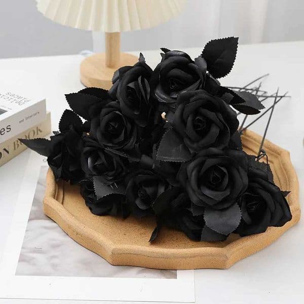 Halloween Simulation Flower Black Rose Simulation Rose Holiday Decoration Fake Flower Hot Selling Single Black Rose L260522