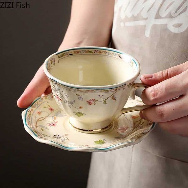 Classical Floral Edged Ceramic Cupsaucer Dining Table Coffee Mug Milk Tea Mugs Afternoon Tea Teacup Fruit Juice ContainerT260522