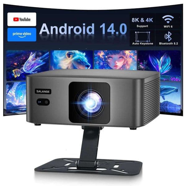 Salange P60Pro Android 14.0 Smart 8K Supported WiFi6 BT 5.2 Auto Keystone Portable Home Theater Movie Projector 26L0522