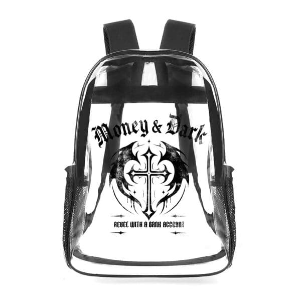 POD.DIY Designer Luxury Money & Dark Print Clear PVC Backpack Heavy Duty Transparent School Bag with Side Pockets