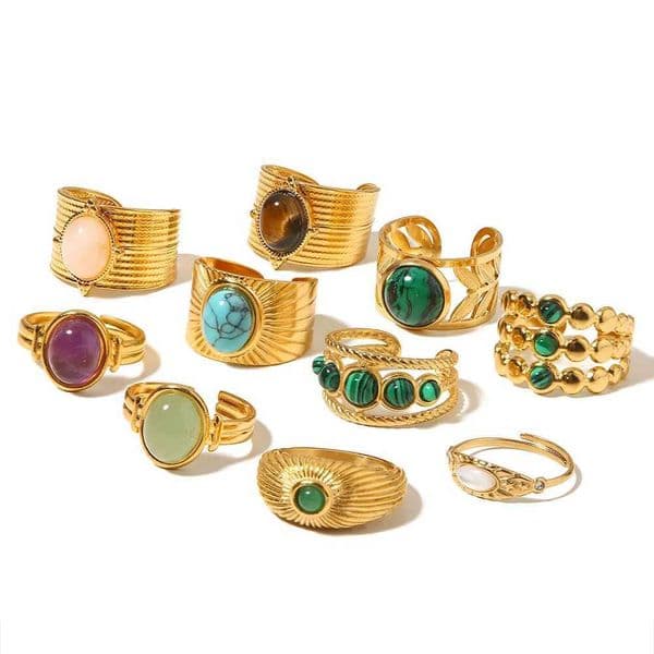 Youthway New Design Natural Stone Stainless Steel Ring Women Waterproof Stylish Golden Jewelry 2022 NEW Set L260522