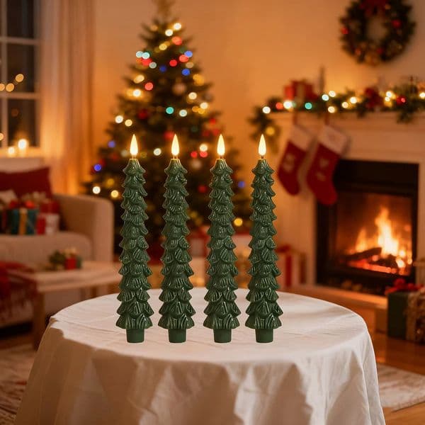 2pc4pcs Christmas Tree LED Flameless Candles Light with 3D Flame Wick Green LED Candlesticks Operated for Christmas Home Decor 260521