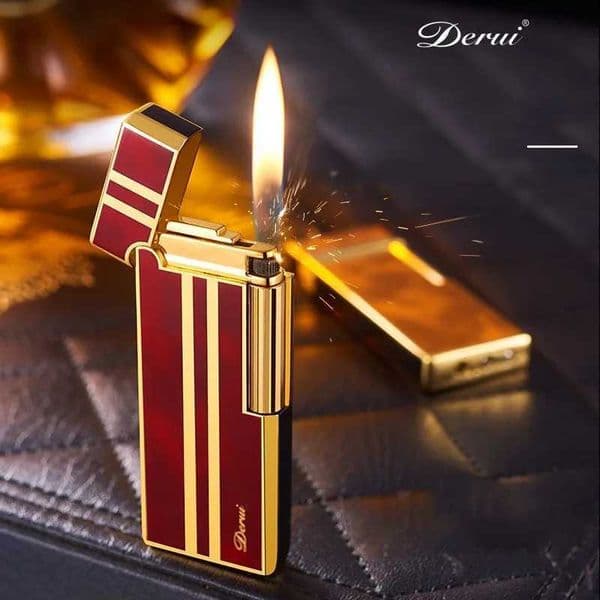 DERUI Ultra Thin Metal Butane Gas Lighter Grinding Wheel Side Slip Ignition Mini Inflatable Portable Smoking Accessories Gadgets L260522
