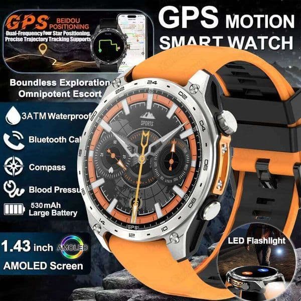 New Military Grade 530Mah Battery Smart Watches 3Atm/Ip69 Waterproof GPS Bluetooth Call 1.43" AMOLED HD Men Sports Smartwatch Smart Glasses