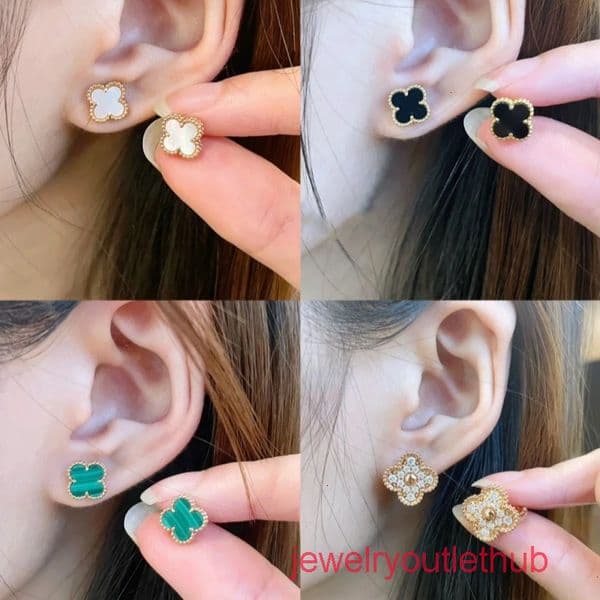 Designer Jewelry vanlys cleeff earrings Four-leaf Clover Earrings Women Pure Lucky Clover White Mother-of-Pearl Earrings 6LST