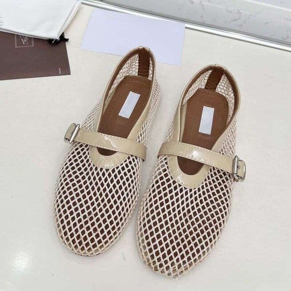 Alaiaflats Sandals Designer Women Luxury Alaiaballet Flat Mesh Ballet Flats Rhinestones Fishnet Shoes Hollow Vintage Mesh Mary Jane Flats Beach Shoes