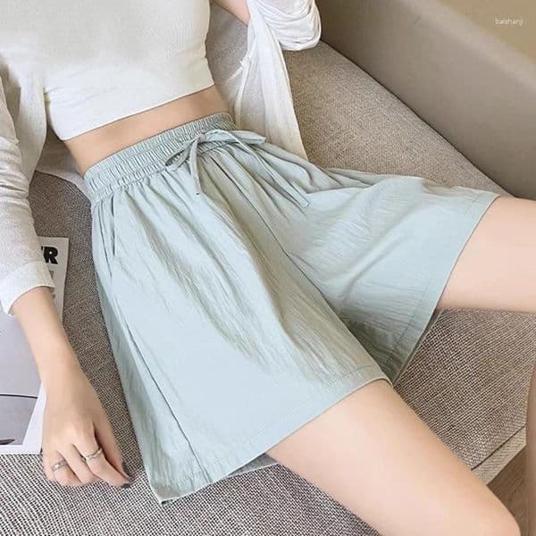 Women's Shorts Women Casual High Waist Wide Leg Summer Lightweight Drawstring Loose Sport Running Woman Solid Color Beach Pants