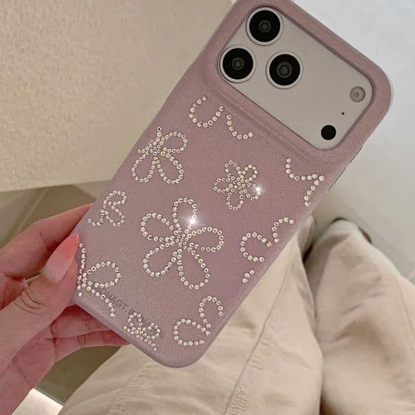 Fashion Lavender Purple Glitter Diamond Flower PC Phone Case for iPhone 17 Pro Max 16 Plus 15 14 13 12 11 Cfortable Grip CoverJ260522
