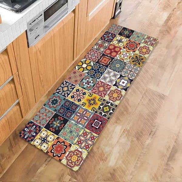 Bohemian Style Kitchen Rug with Mosaic Patterns - Non-Slip And Machine Washable Available in Multiple Sizes for Kitchen X260522