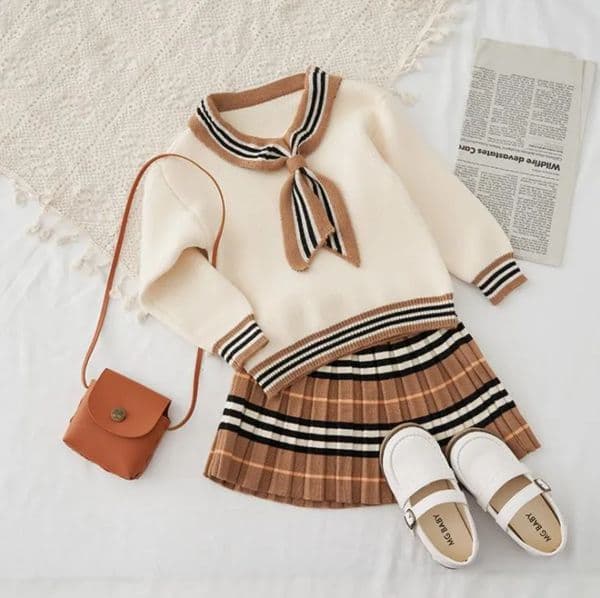 2026 New Kids Clothing Sets Autumn Perfume Warm Girls Knitted 2 Pieces Suit Top Skirt Baby Girl Clothes Cologne Outfits 003 Designer