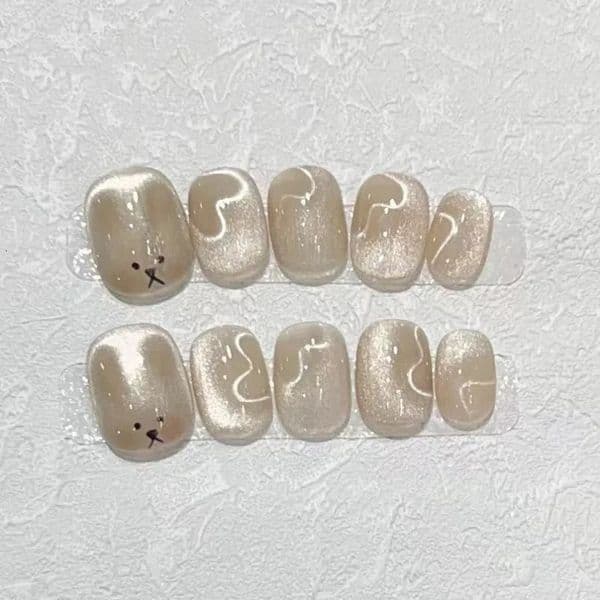 10 Pieces Sweet and Cute Daily Short Handmade Press On Nails Shiny Cat Eye Heart Puppy False Nails Removable Reusable 260521