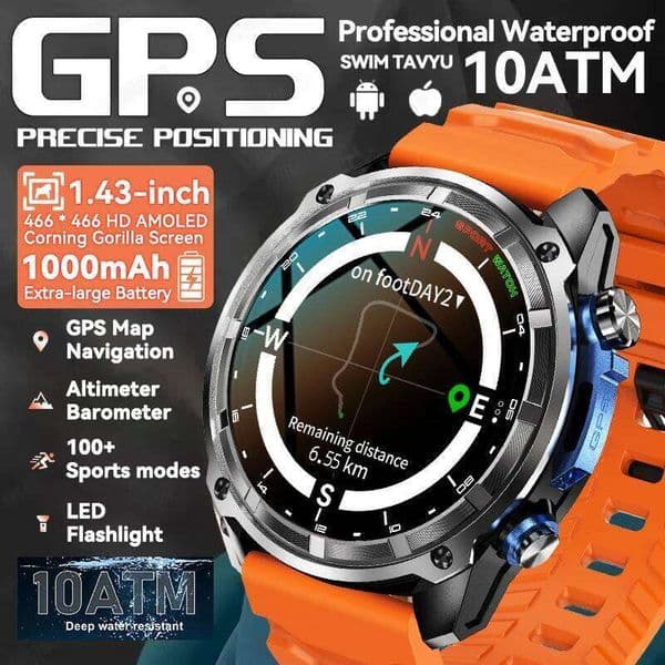 New GPS Smart Watch 1.43-Inch HD AMOLED Corning Gorilla Screen 1000Mah Battery 10Atm Waterproof Bluetooth Call Men Sport Watches Smart Glasses