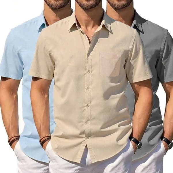 Mens Cotton Linen Shirt Summer Short Sleeve Button Up Hawaiian Lightweight Shirts Vacation Casual Lapel Collar Tops 260521