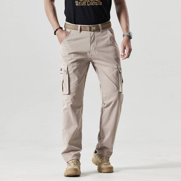 Men's outdoor work pants, trendy slim-fit trousers, solid color, durable, loose straight-leg, sporty casual versatile pants