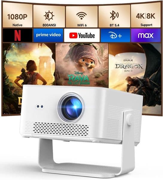 Android 14 800ANSI Magcubic Mini Projector 4K 8K Support, Smart Projector Native 1080P with WiFi 6, Bluetooth 5.4, Auto Focus, Auto Keystone, 180° Rotation