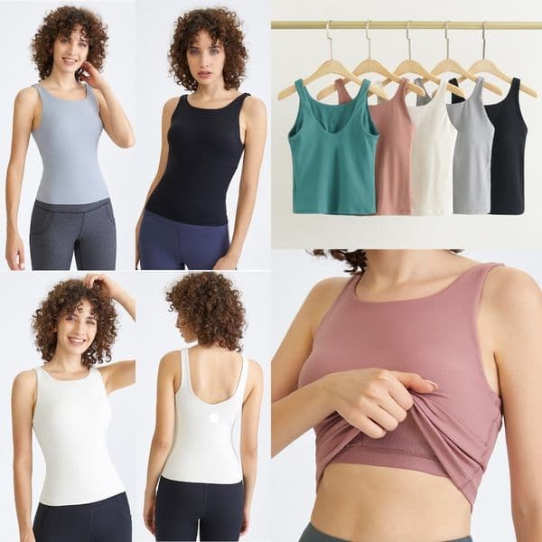 UUwomen-1086 Tank Top Slim Fit Sleeveless Yoga Outfits Shirt Brushed Women Workout Sports Vest with Padded Bra