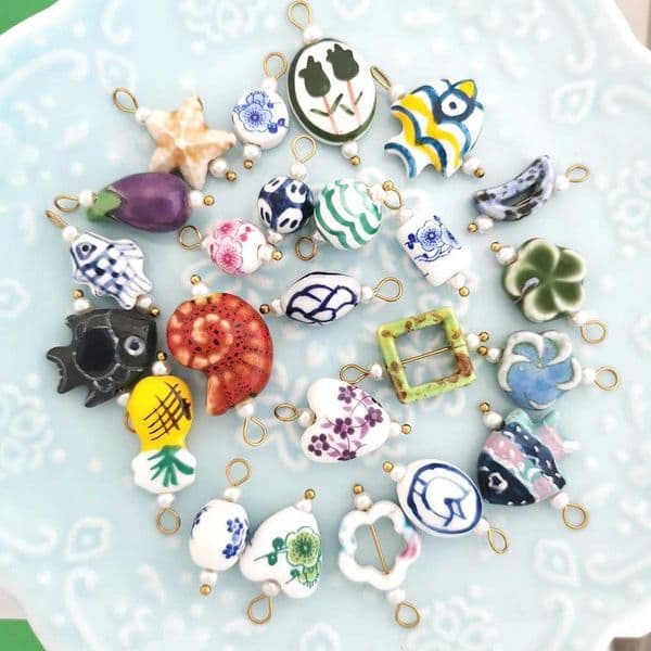 1pc Ceramics Pendant Charm Fish Heart Flower Conch Star Fruits Necklace Stainless Steel Geometric Imitation Pearl Z260522