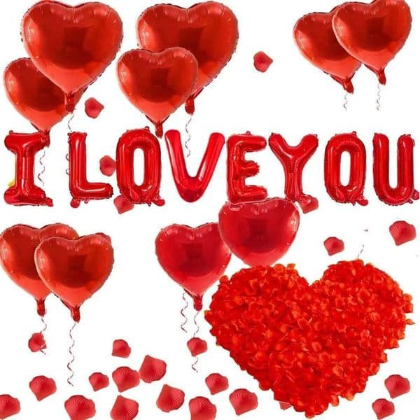 room Luxury Designer Decor Day 8/27Pcs I Love You Balloons Red Heart-Shaped Balloon Set, With 500 Rose Petals, Suitable For Romantic Valenti 11 5