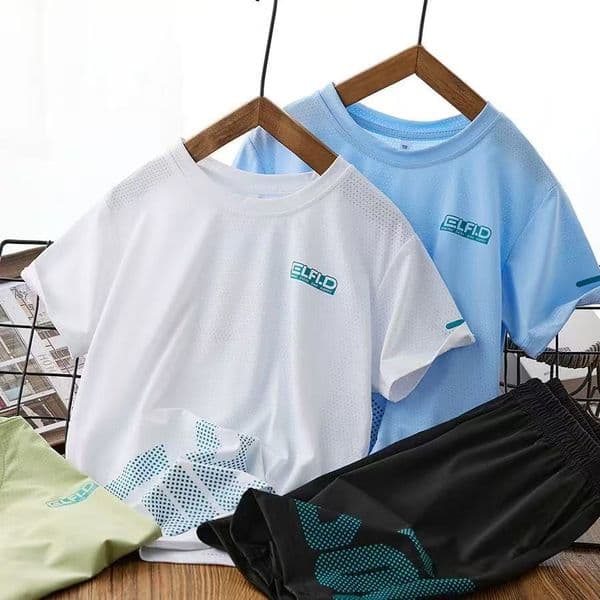 Free shipping Kids' Lightweight Cotton Blend Track Suit - Breathable Unisex Set with Matching Top and Bottoms for Warm Weather Designer Kids Clothing