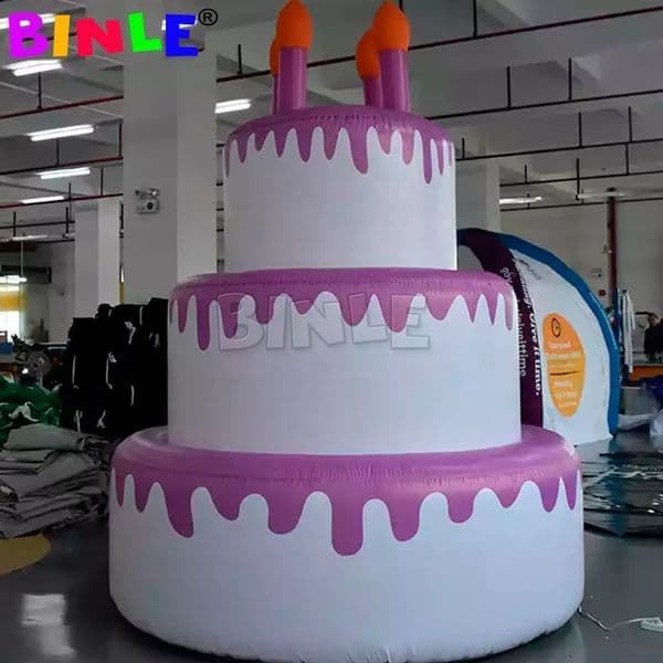 8m 26ft high giant Inflatable Birthday Cake Model Customized White Large Happy With LED Lights For Party Decoration