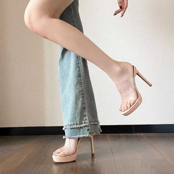 Stunning Nude Open-Toe Sandals for Women 2026 Summer New Style Thin Heel Waterproof Platform Transparent Strap High Heels 12cm X260522