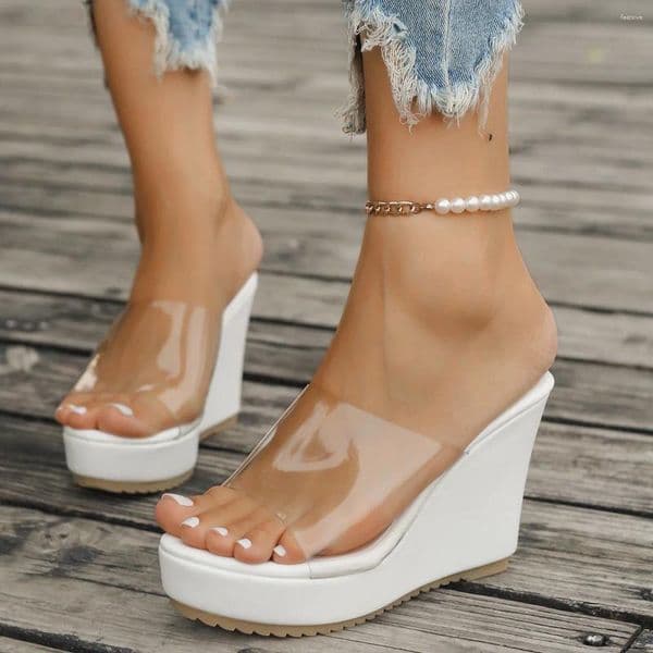 Slippers Large Size Women's Shoes Summer Open Toe Thick Bottom Anti Slip Sandals Sexy Transparent Lightweight Casual Wedge Heel