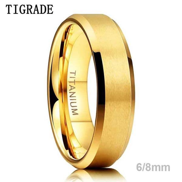 TIGRADE Pure Titanium Rings Gold Color 6MM 8MM Brushed Wedding Band Luxury in Comfort Fit Matte for Men Women Anti-allergy Q260522