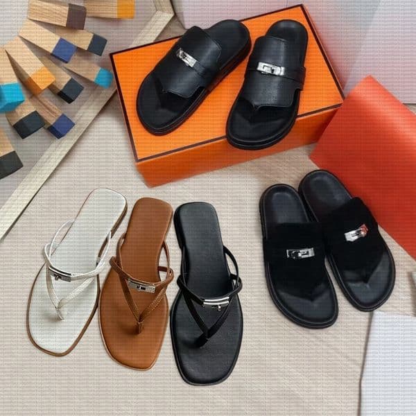 Women Top Palladium Plated buckle Miss Sandal Luxury Genuine Leather Minimalist Womens Sandals Men Slippers Flat Bottom Slides Beach Kelly Flip Flops shoes 35-42