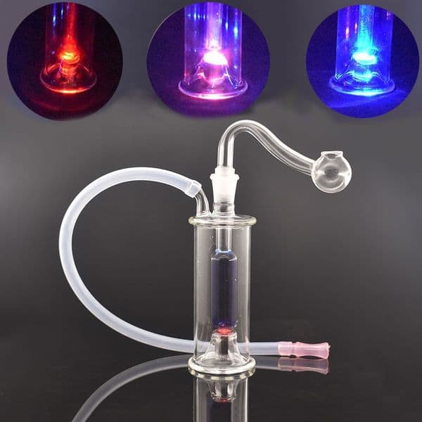 Colorful Mini Glass Oil Burner pipe with Automatic LED light Bubbler water Bongs Ash Catcher recycler with 10mm male glass oil banger bowl and silicone hose
