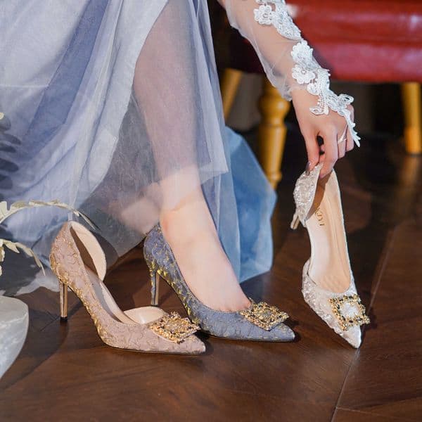 2026 early spring new model rhinestone square buckle side cutout high-heeled shoes for women satin wedding shoes bridal shoes comfortable stiletto pumps X260522